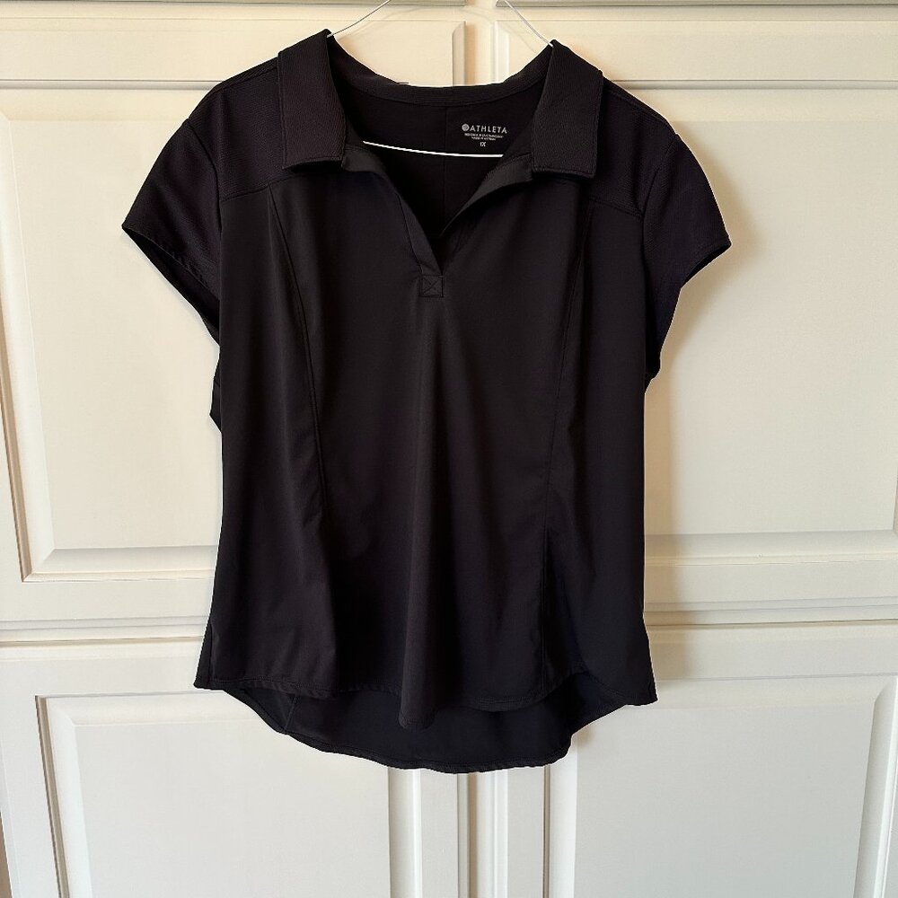 Athleta On Par Polo Shirt, Black, #489124, Size 1X